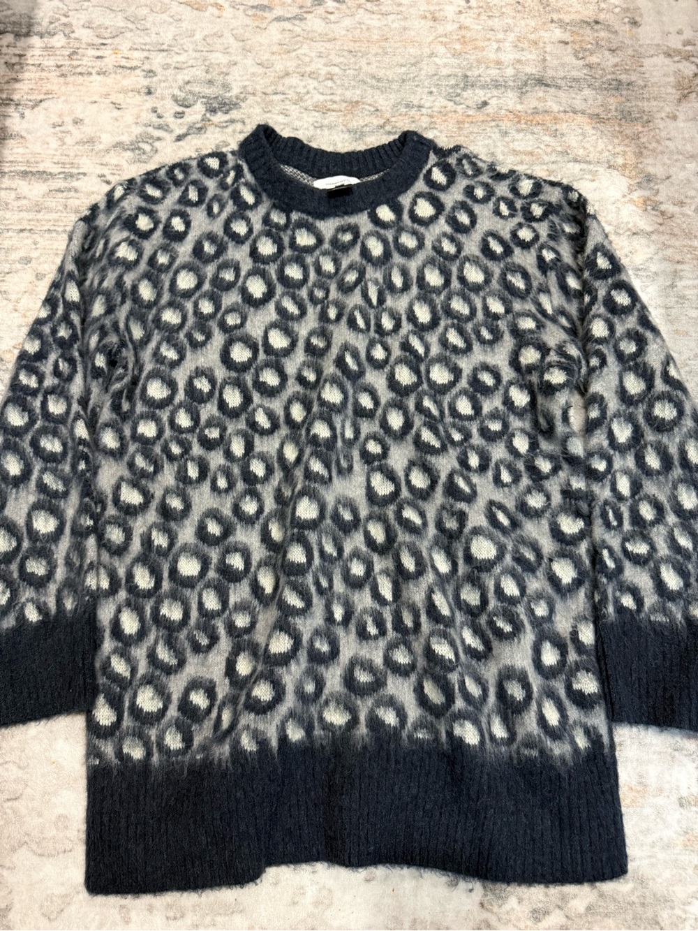 Current/Elliott Black and Cream Leopard Print Crewneck Sweater